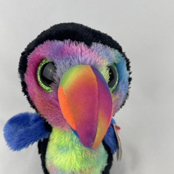 Ty Beanie Boos Beaks Toucan Bird 7" Plush Stuffed Toy Green Glitter Eyes w/Tags - Picture 5 of 9
